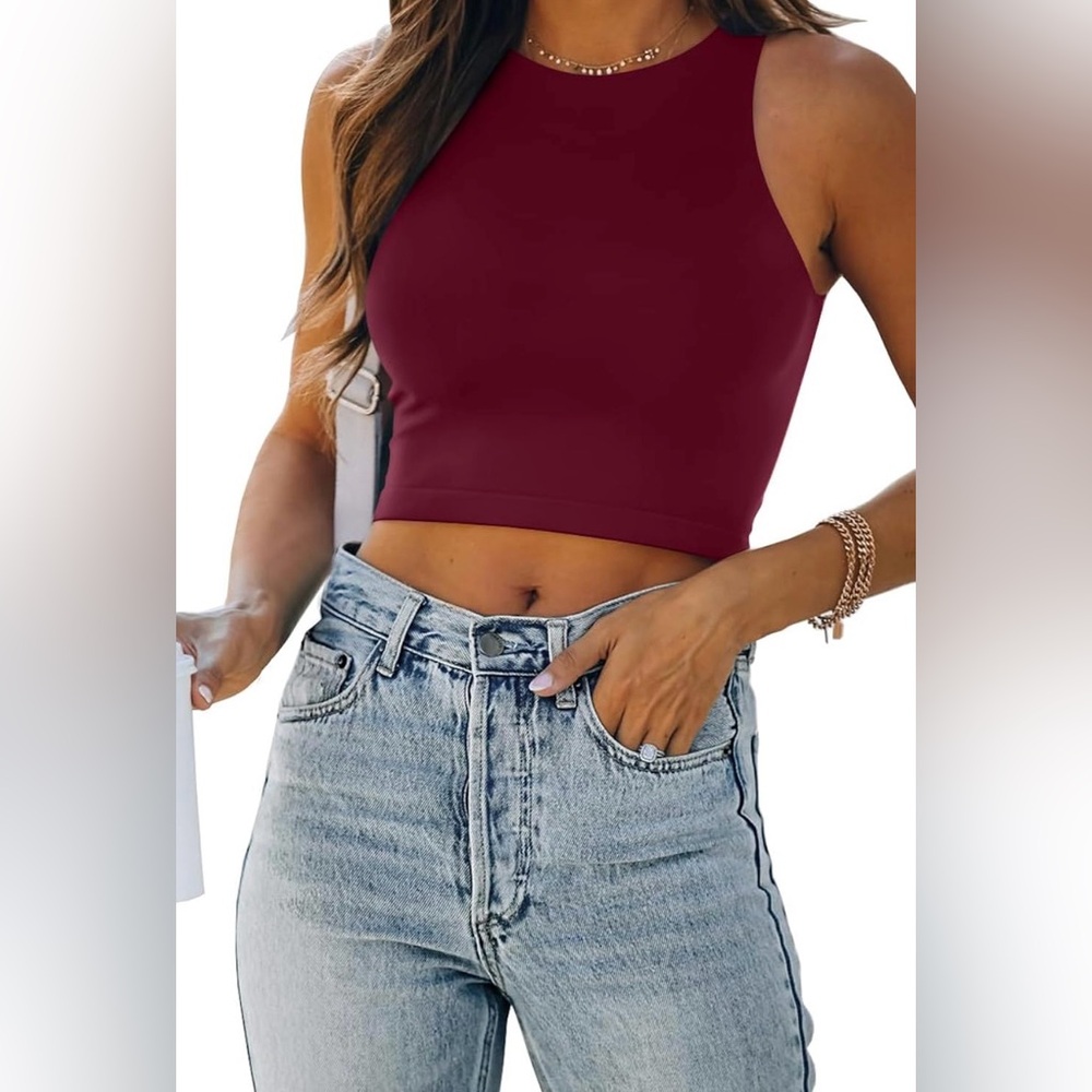 Women's Burgundy Tank Top Cropped
